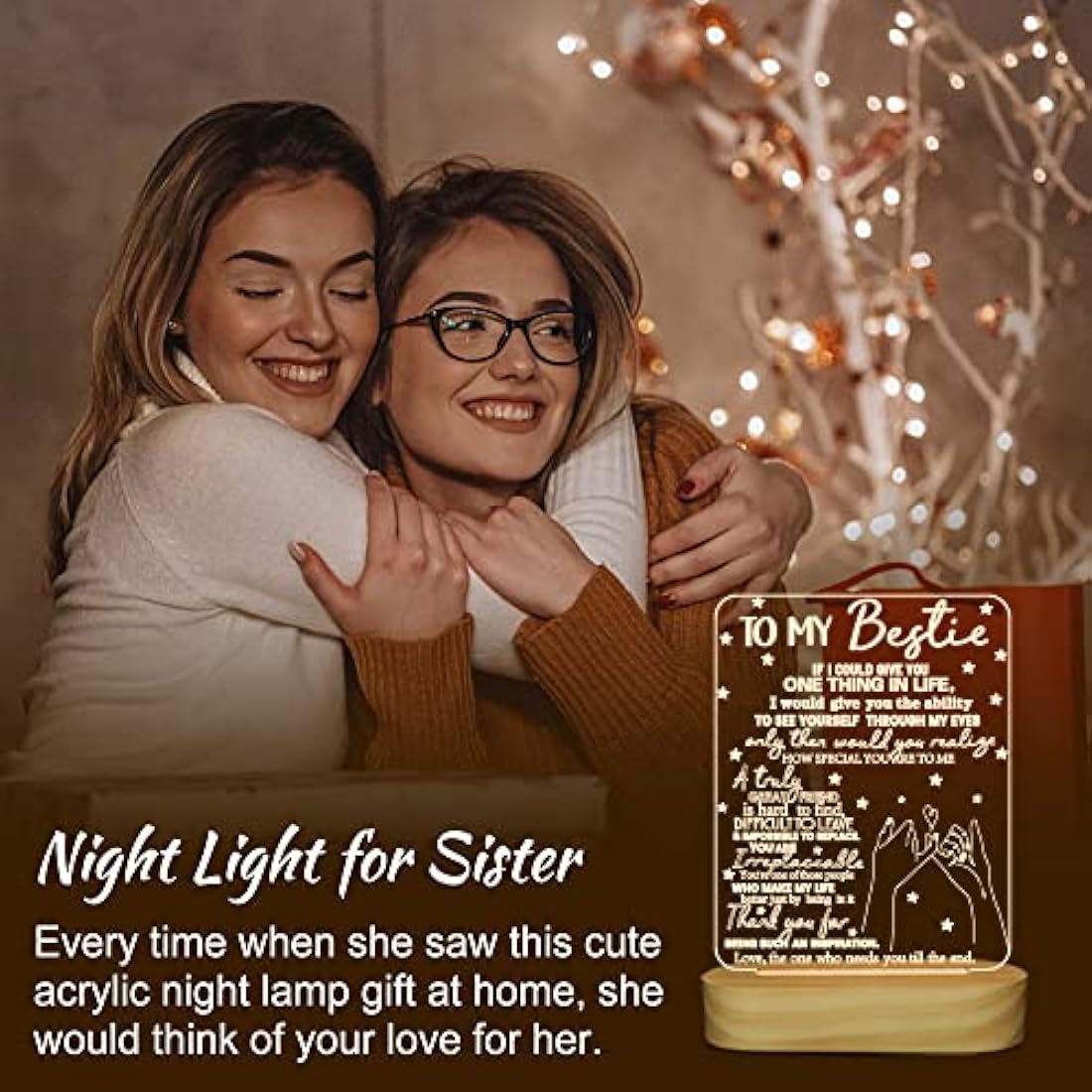 to My Bestie Gifts, 3D Illusion Lamp I Love You Friends Night Light for Best Friend Sister Girls Women BFF Birthday, Soft Warm White Colors LED Wooden Table Lamp