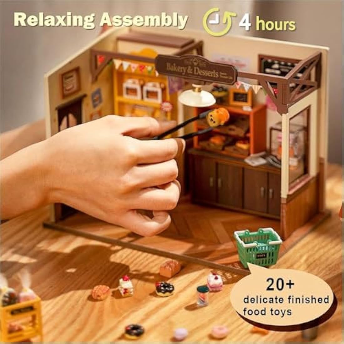 RoWood DIY Miniature Doll House Kit Bakery | Wooden Dollhouse Model Book Nook Kit | Craft Kits Gifts for Adults and Teens (LAT-DG161)