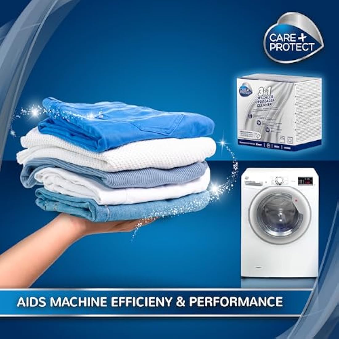 Care+Protect 3 in 1 Washing Machine - Dishwasher Cleaner - Limescale Remover - Degreaser - Hygienic Cleaner - Universal - 24 Months Supply - Maxi Pack