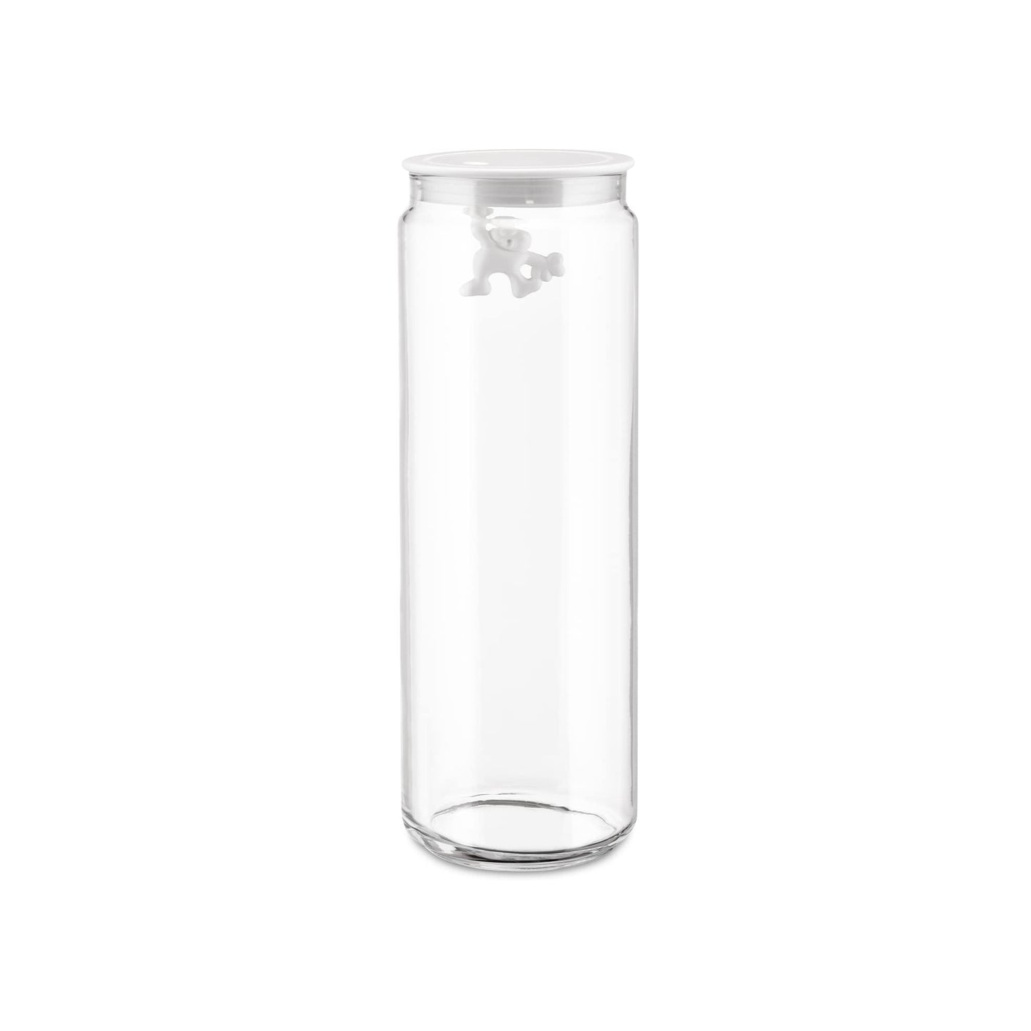 Alessi AMDR08 W Glass Gianni Jar A Little Man Holding On Tight Extra Large Kitchen Box with Hermetic Lid in Thermoplastic Resin, White, 2000 ml