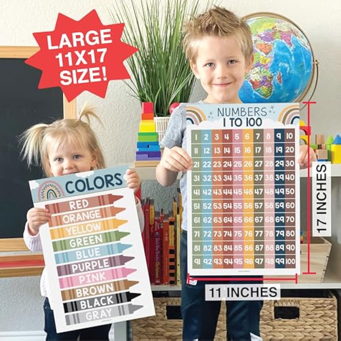 Hadley Designs 16 Boho Kids Educational Posters for Toddlers - Teacher Posters for Classroom Posters Elementary, Pre K Learning Posters for Toddlers 1-3