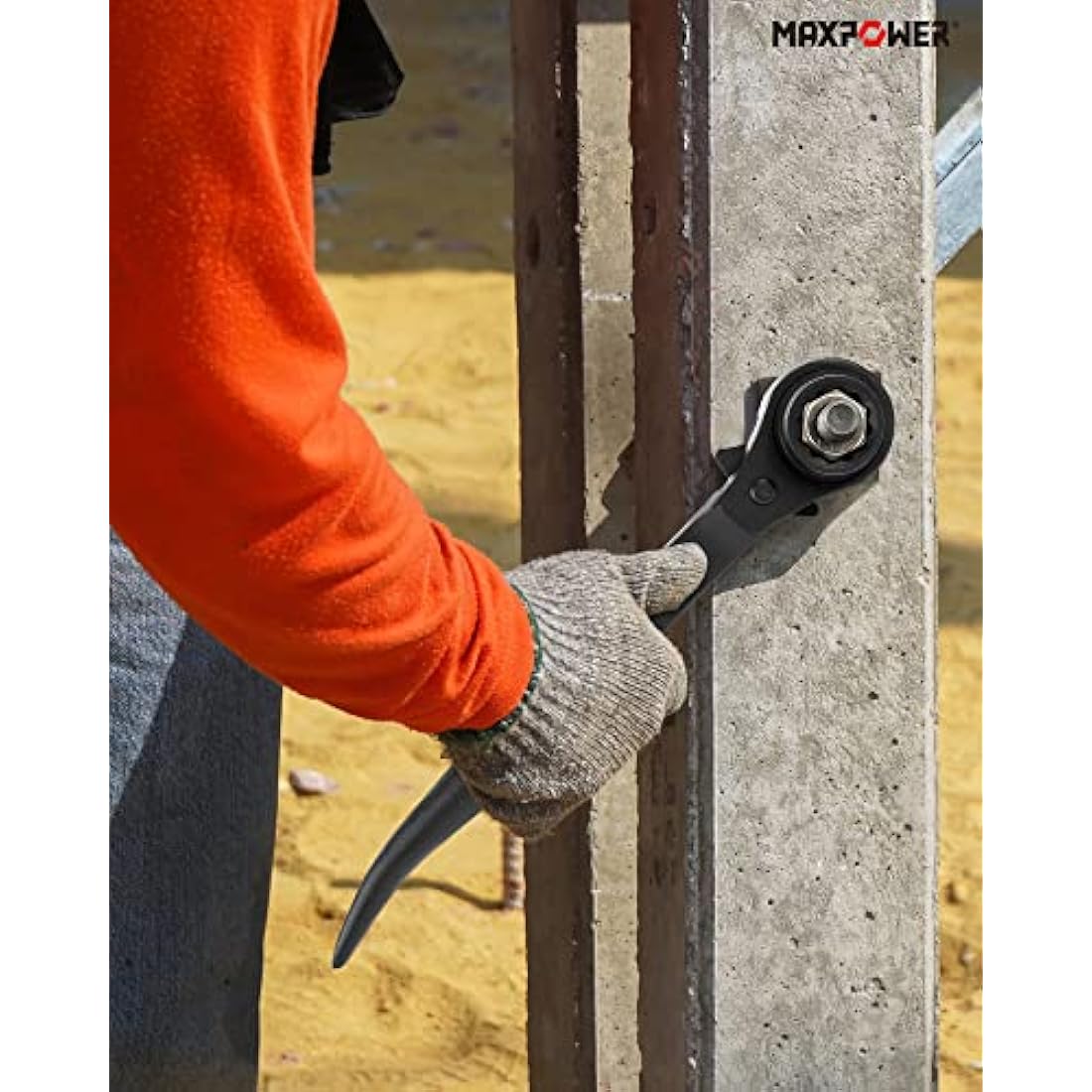 MAXPOWER Spud Ratchet Set 2PCs, Straight Spud Scaffold Spanner Wrench 19mm x 21mm & Offset Spud Ratchet Podger Spanner 17mm x 19mm