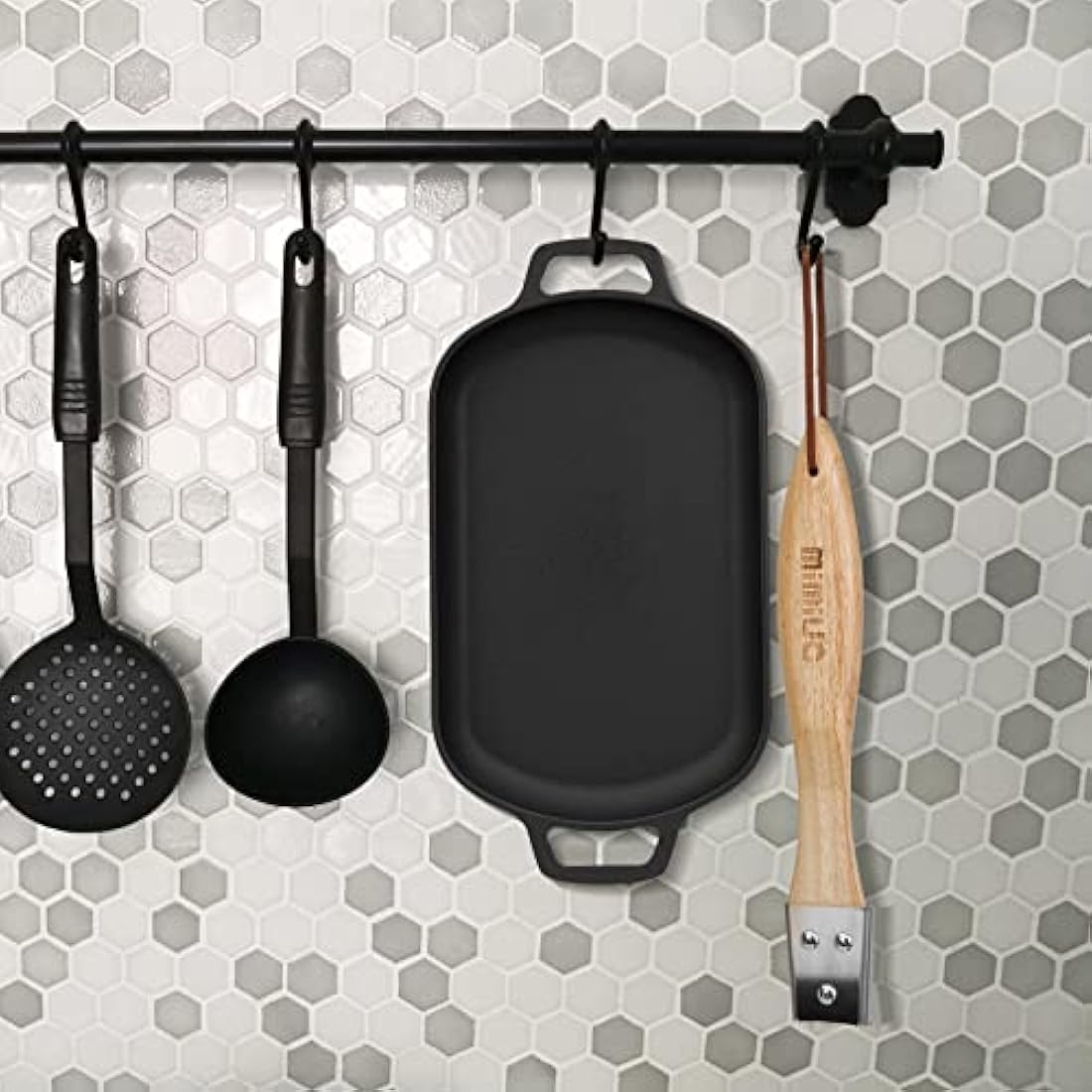 Mimiuo Cast Iron Griddle Pan Rectangular Non-Stick Frying Pan with Detachable Handle for Pizza Oven, Stovetop or Any Cooking Surface