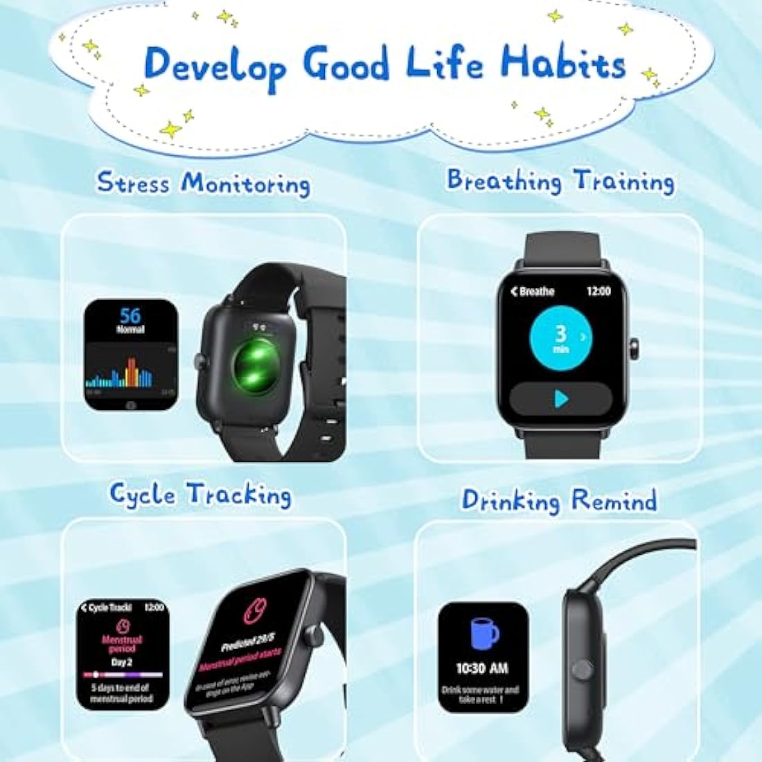 KALINCO Kids Smart Watch for Boys Girls Teens, IP68 Waterproof Swimming Smartwatch, 1.8'' Fitness Activity Tracker with 100 Sports, Make/Answer Call, Heart Rate/Sleep Monitor, Valentines Gift for Kids