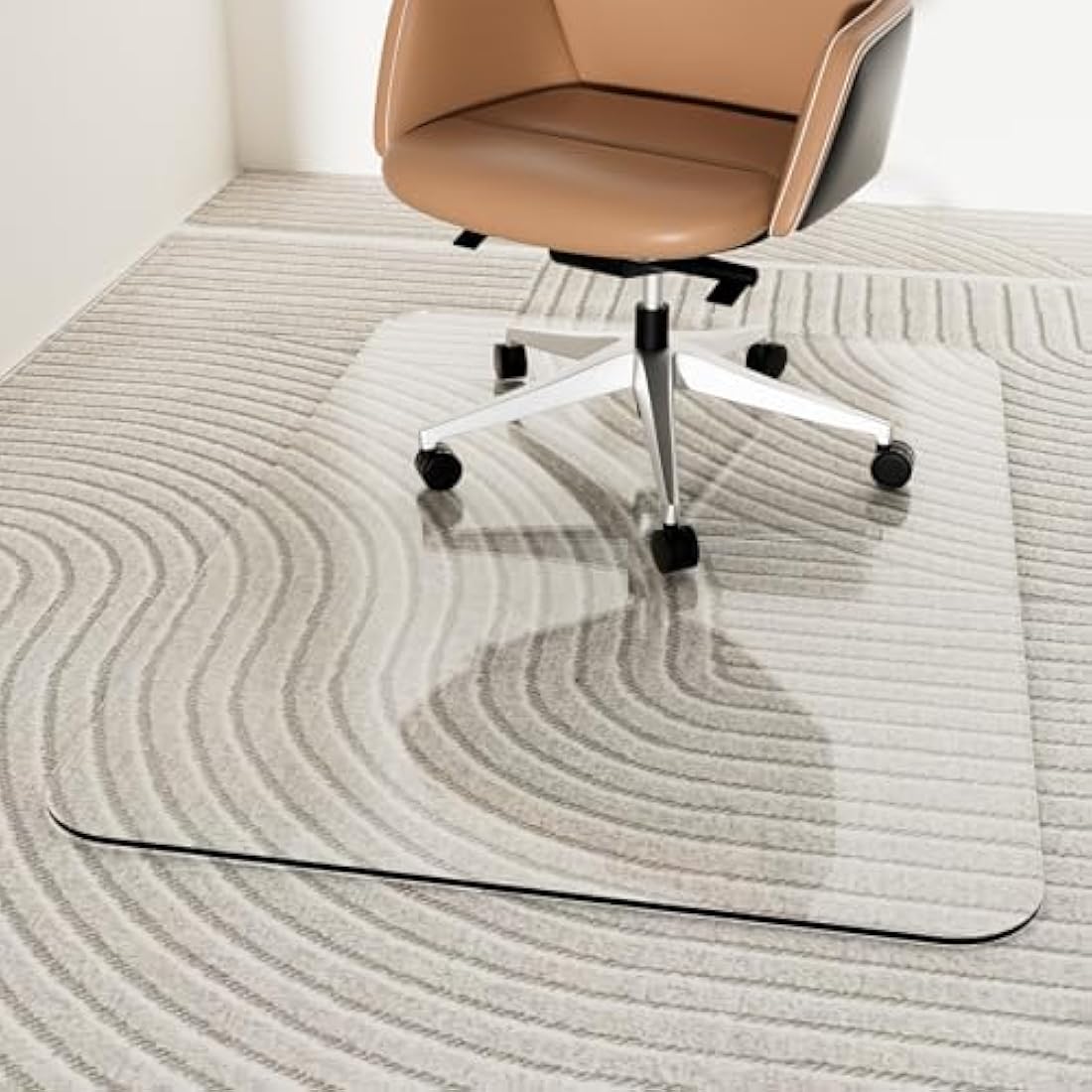 [Tempered Glass] 90cm x 120 cm Glass Chair Mat, Heavy 5mm Thick Premium Tempered Glass Duty Hard Glass Chair Mats for Office Chair on Carpet or Hard Floor with 4 Anti-Slip Pads Easy to Clean Odorless