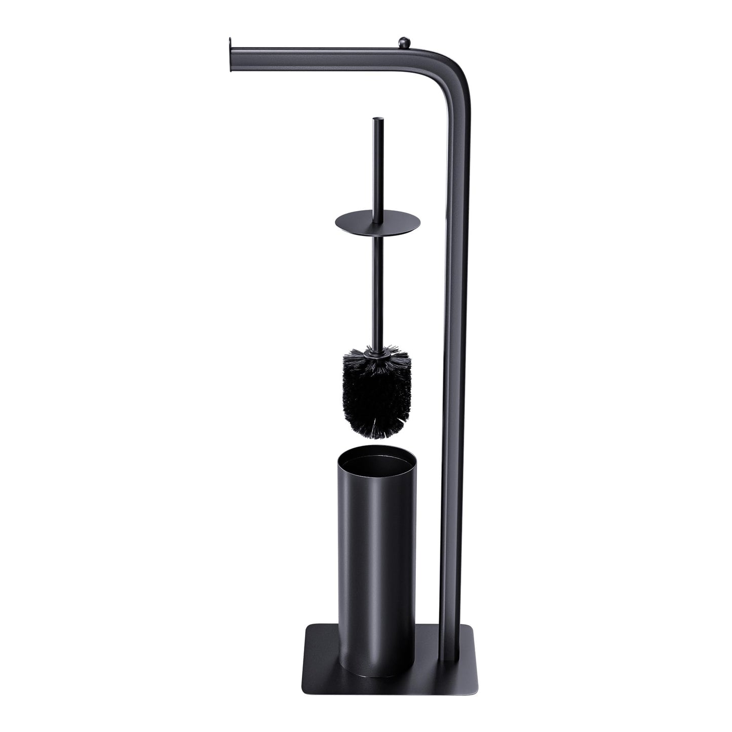 Amig - Formaduo Toilet Brush and Roll Holder - 210 x 160 x 725 mm - Steel and Polypropylene - Black - 2-in-1 Functional and Elegant Bathroom Set -