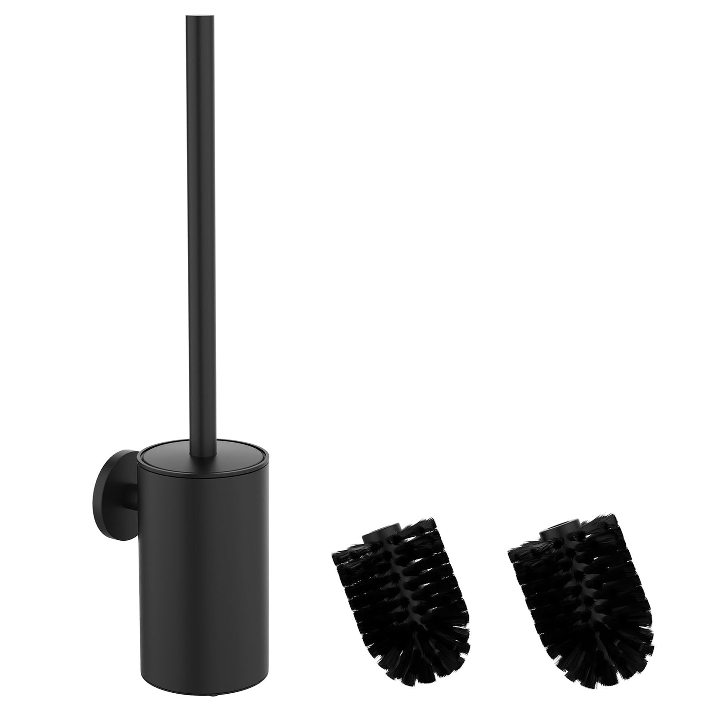Mozmmhi 304 Stainless Steel Toilet Brush Set with Wall Mounting and Toilet Brush Holder - Includes 2 Brush Heads (Round Black)