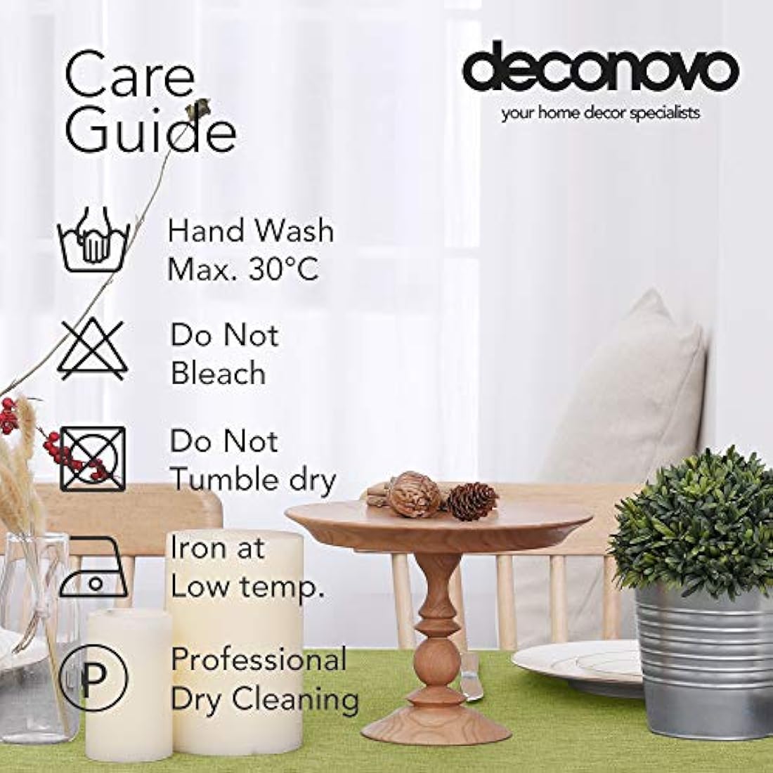 Deconovo Solid Color Faux Linen Rectangle Table Cloth Water Resistant Tablecloth for Kids 54x108in(137x274cm) Green