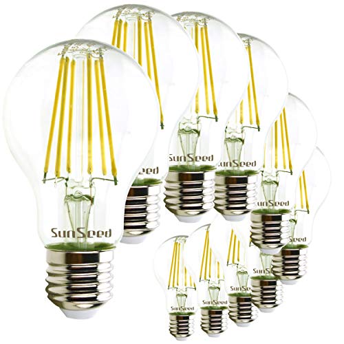 SUNSEED 10 X E27 9W (Equivalent to 83W) Filament LED GLS Light Bulb A60 Neutral White 4000K