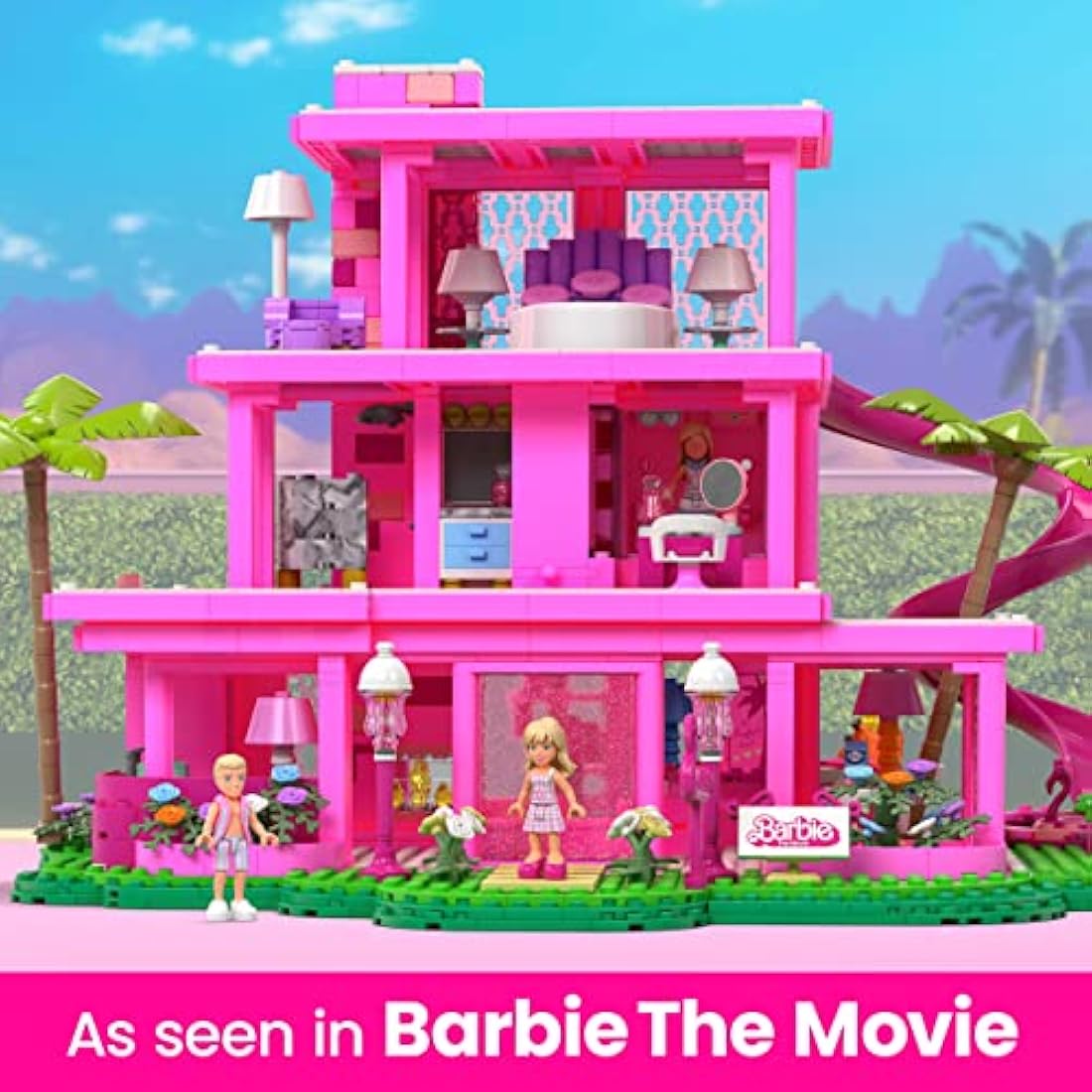 MEGA Barbie The Movie Building Toys for Adults, DreamHouse Replica with 1795 Pieces, Barbie and Ken Micro-Dolls and Accessories, for Collectors, HPH26