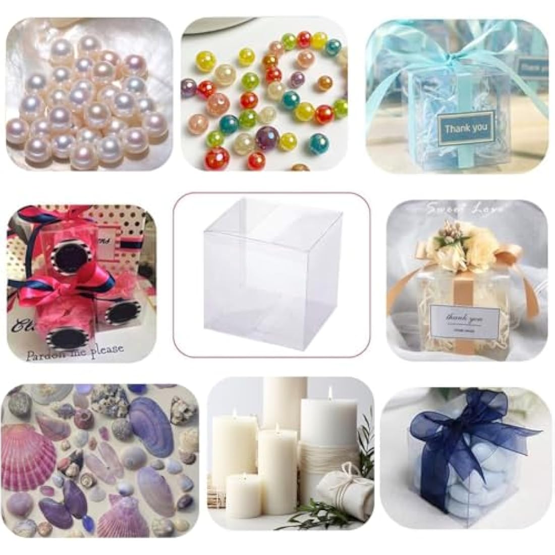 BENECREAT 10PCS Clear Wedding Favour Boxes 14x14x14cm Square PVC Transparent Gift Boxes for Candy Chocolate Birthday Party Gift Wrapping