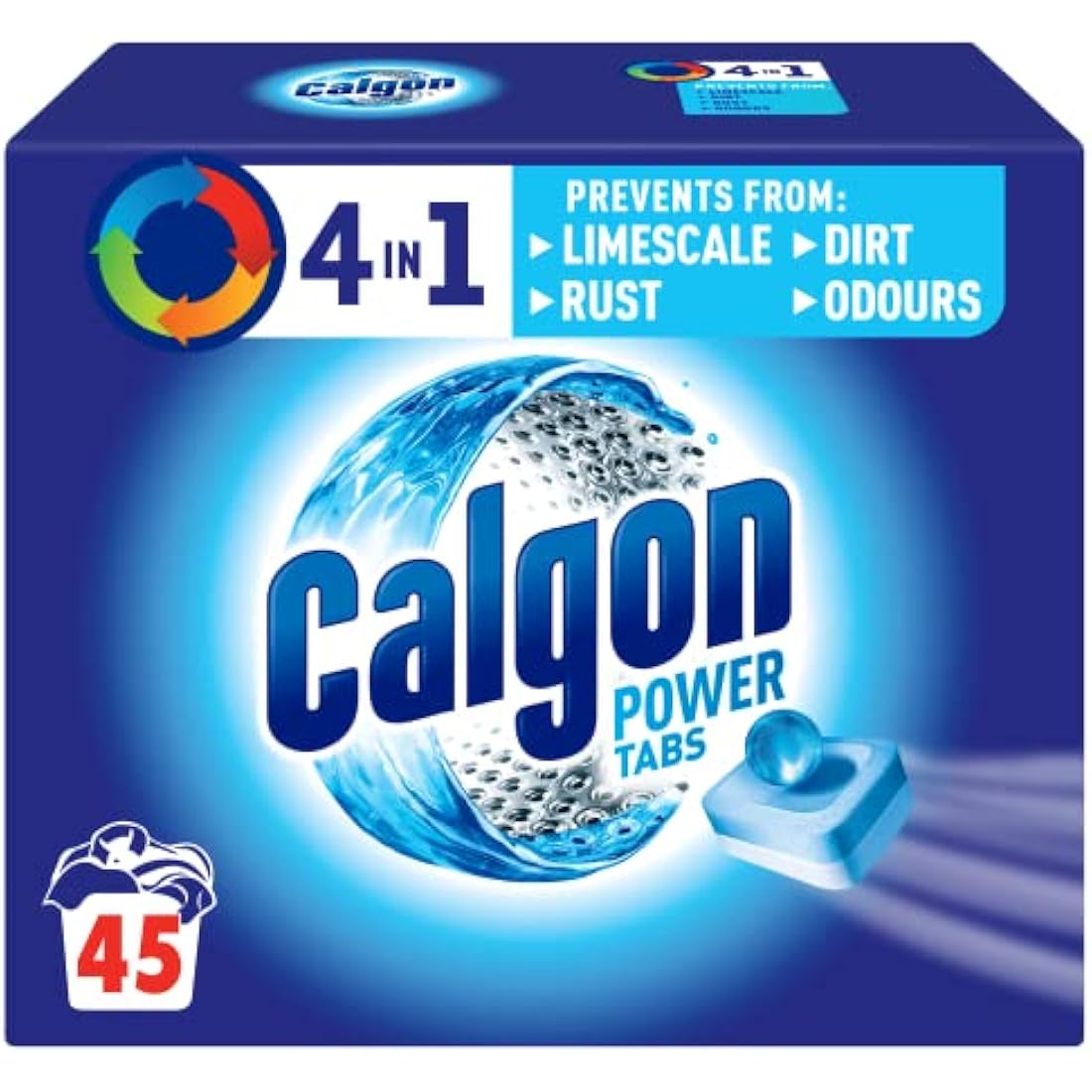 Calgon 4-in-1 Washing Machine Cleaner and Water Softener Tablets, Removes Limescale & Odours, Deep Clean, Units: 45 Tablets, Size: L Pack (Packaging May Vary)