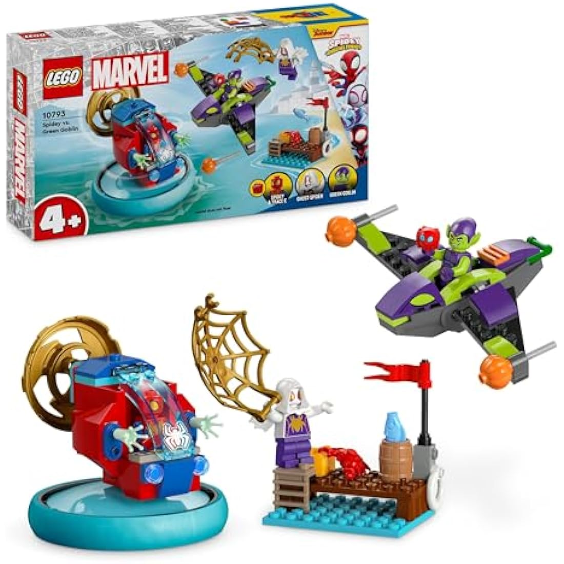 LEGO Marvel Spidey and his Amazing Friends Spidey vs. Green Goblin Super Hero Building Toy with Minifigures, Gift for 4 Plus Year Old Kids, Boys, Girls & Fans of Spider-Man and Cool Vehicles 10793