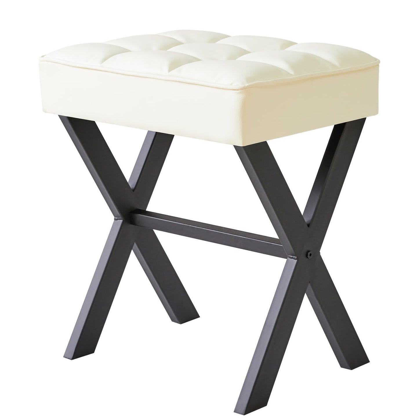 IBUYKE Square Makeup Stool with X-Leg, PU Vanity Chair, White L/G-71W