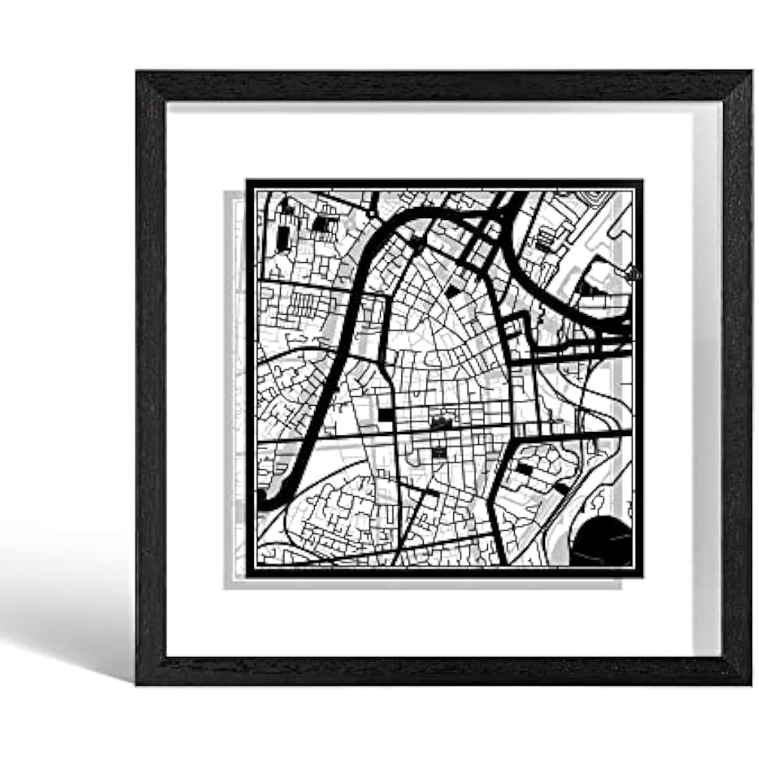 O3 DESIGN STUDIO Belfast Paper Cut Map framed, Black map, Black frame, 23x23 cm, Gift Boxed, 2 background color, self-changing, Paper Art