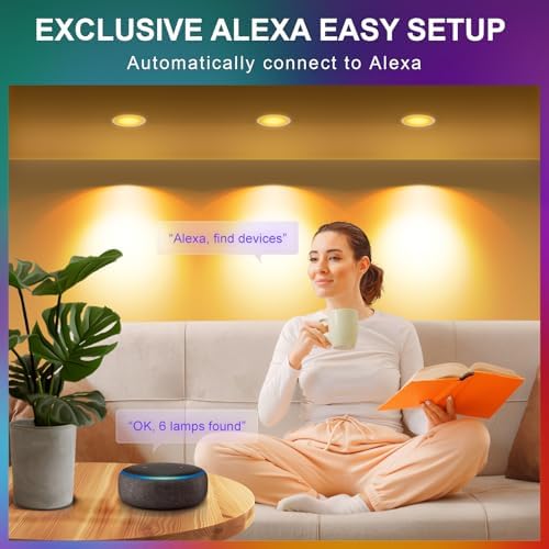 VARICART Smart LED Downlights for Ceiling Alexa, 7W Bluetooth RGB Colour Changing Spot Lights 2700K-6000K, Dimmable Recessed Ceiling Lights, APP Control for Living Room Bedroom Kitchen, 6 Pcs