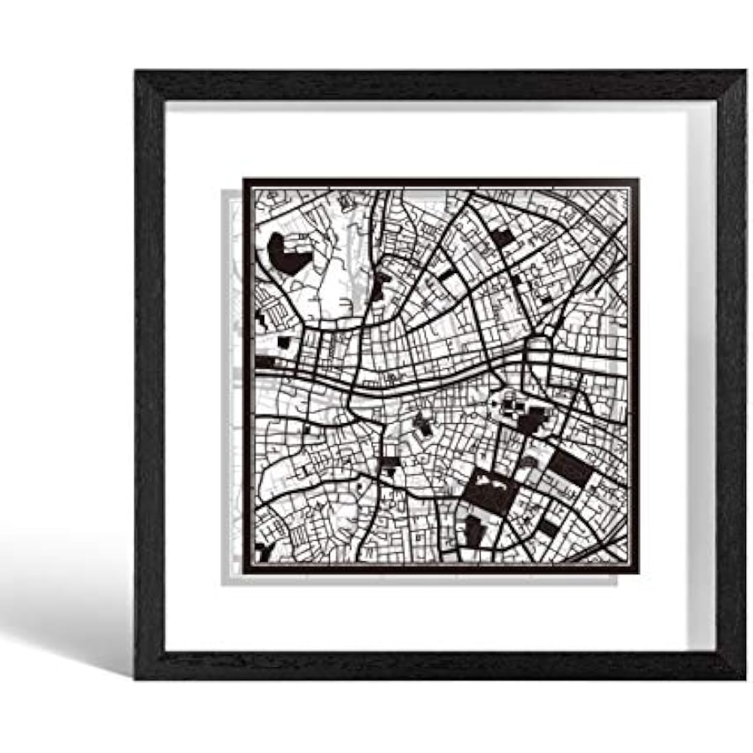 O3 DESIGN STUDIO Dublin Marco de Papel para mapas, Black map, Black frame, 9x9 inches, Gift Boxed, 2 background color, self-changing, Paper Art