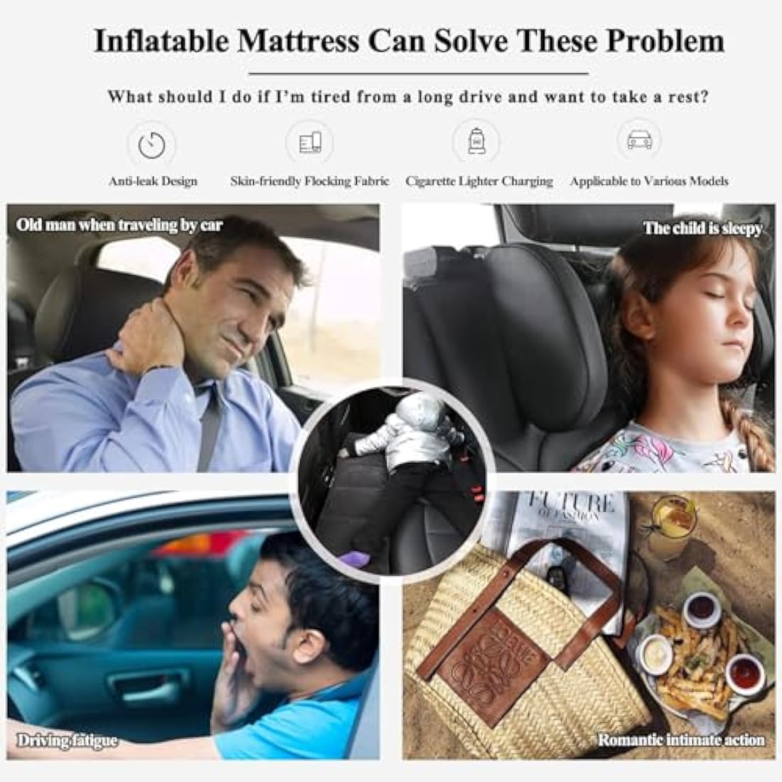 MEIRRAI Car Mattress, Inflatable Car Bed for Back of Cars, Gap Filler Air Mattress, Rear Seat Widening for SUV/MVP/Saloons, Travel Inflatable Gap Pad, Camping Bed with Air Pump for Travel Camping
