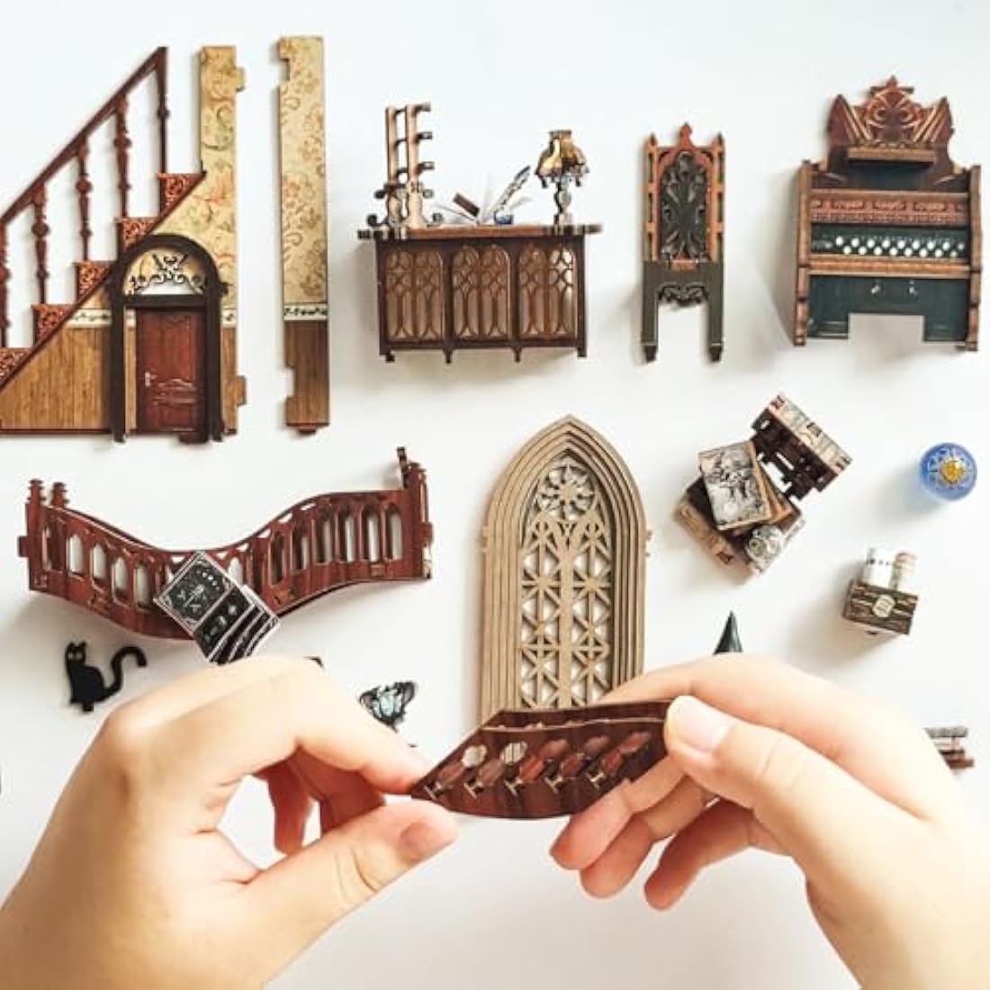 Spilay DIY Book Nook Kit, DIY Puppenhäuser holz Miniatur Haus Möbel Kit Mit LED-Licht,Schutzhülle,3D Holzpuzzle Buchstütze Bücherregal Dekoration,Buchstützen Modell Build-Creativity Kit-SQ14