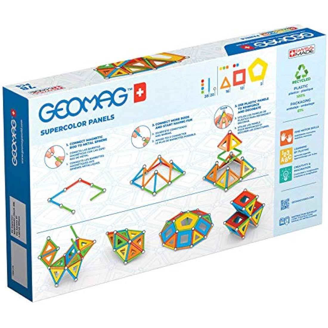 Geomag - Supercolor Magnetic Constructions for Kids, Magnetic Toy Green, Collection 100% Recycled Plastic, 78 Pieces