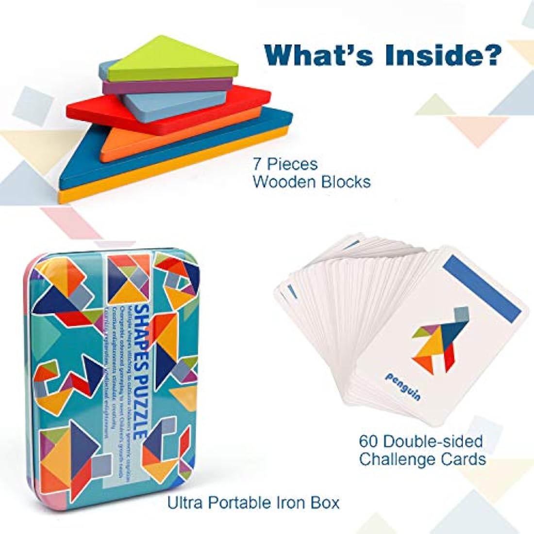 Vanmor 68 Pcs Tangram Puzzles for Kids, Wooden Puzzle for Toddlers, Montessori Educational Learning Toys for Girls Boys 3+, Birthday, Christmas and Children's Day Gifts