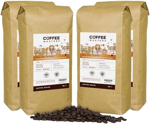 Coffee Masters All Day Blend Espresso Coffee Beans 4x1kg - Medium Roast for Strong and Full Bodied Flavour, Whole Bean - Ideal for Barista Machines