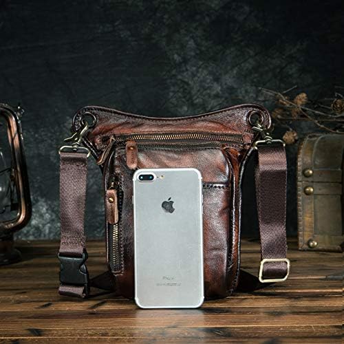 Le'aokuu Mens Genuine Leather Messenger Shoulder Bag Waist Bag Pack Drop Leg Bag Motorcycle 833