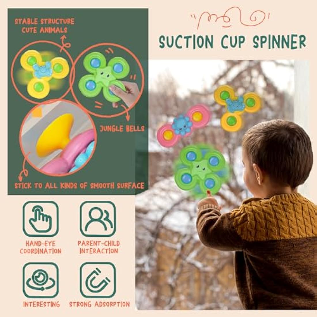 MutoToy® Baby Toys 6 Months Plus, 6 in 1 Montessori Toys, 42PCS Sensory Toys with Stacking cups, Suction Cup Spinner Toys, Baby Tissue Box Toy, Shape Sorter, Stacking Rings, Baby Blocks