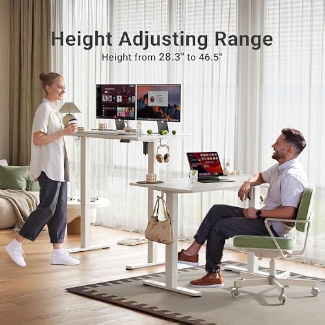 Claiks Electric Standing Desk, Adjustable Height Stand up Desk, 160x60 cm Sit Stand Home Office Desk with Splice Board, White Frame/White Top