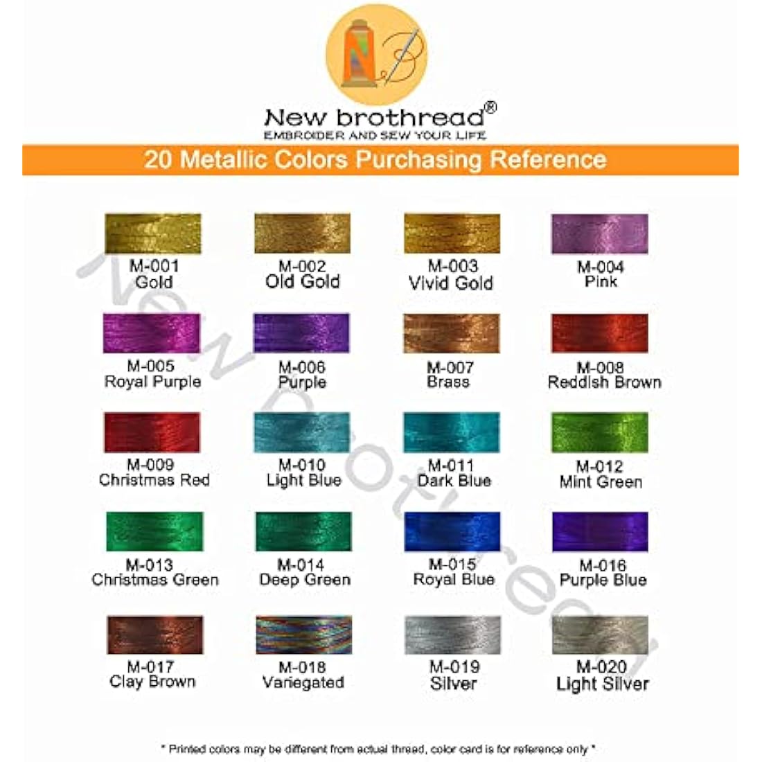 New brothread 20 Assorted Colours Metallic Machine Embroidery Thread Kit 500M Each Spool for Computerized Embroidery and Decorative Sewing