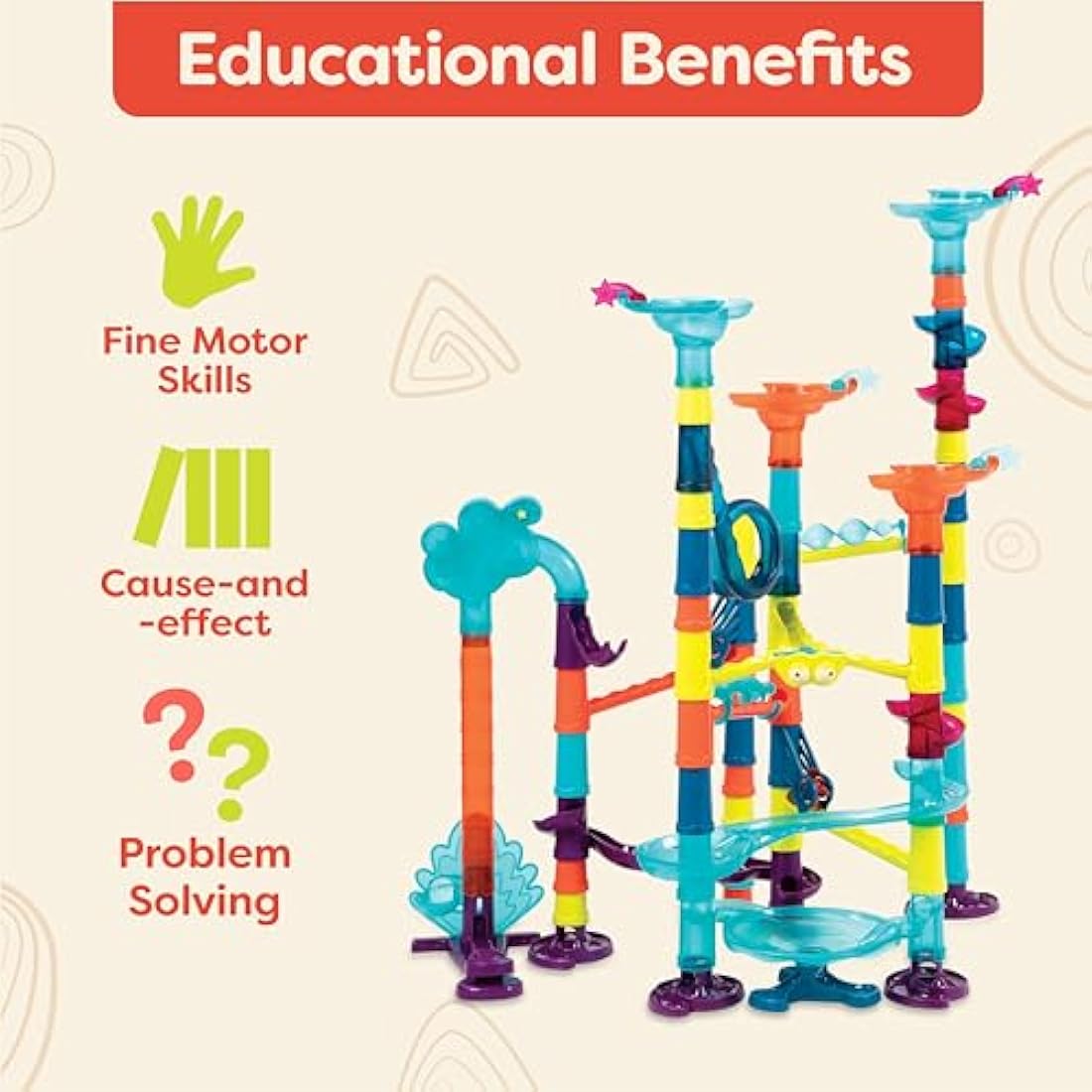 B. toys – Marble Run Toy Set – 62-Piece Interactive STEM Toy Featuring Lights, Sounds, and Modular Track Designs – Enhances Creativity, Early Engineering Skills – Ages 3 and Up