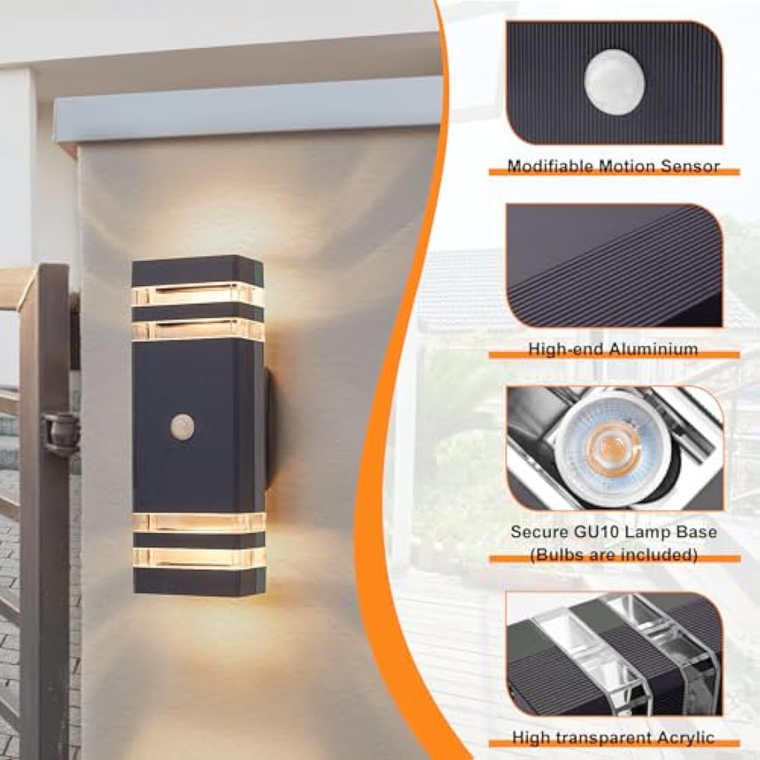CELAVY Up Down Outside Lights with Motion Sensor, PIR Outdoor Wall Light Mains Powered, IP65 Square Front Door Porch Light Electric, Security LED External Exterior Lamp for House 2 Pack, Anthracite