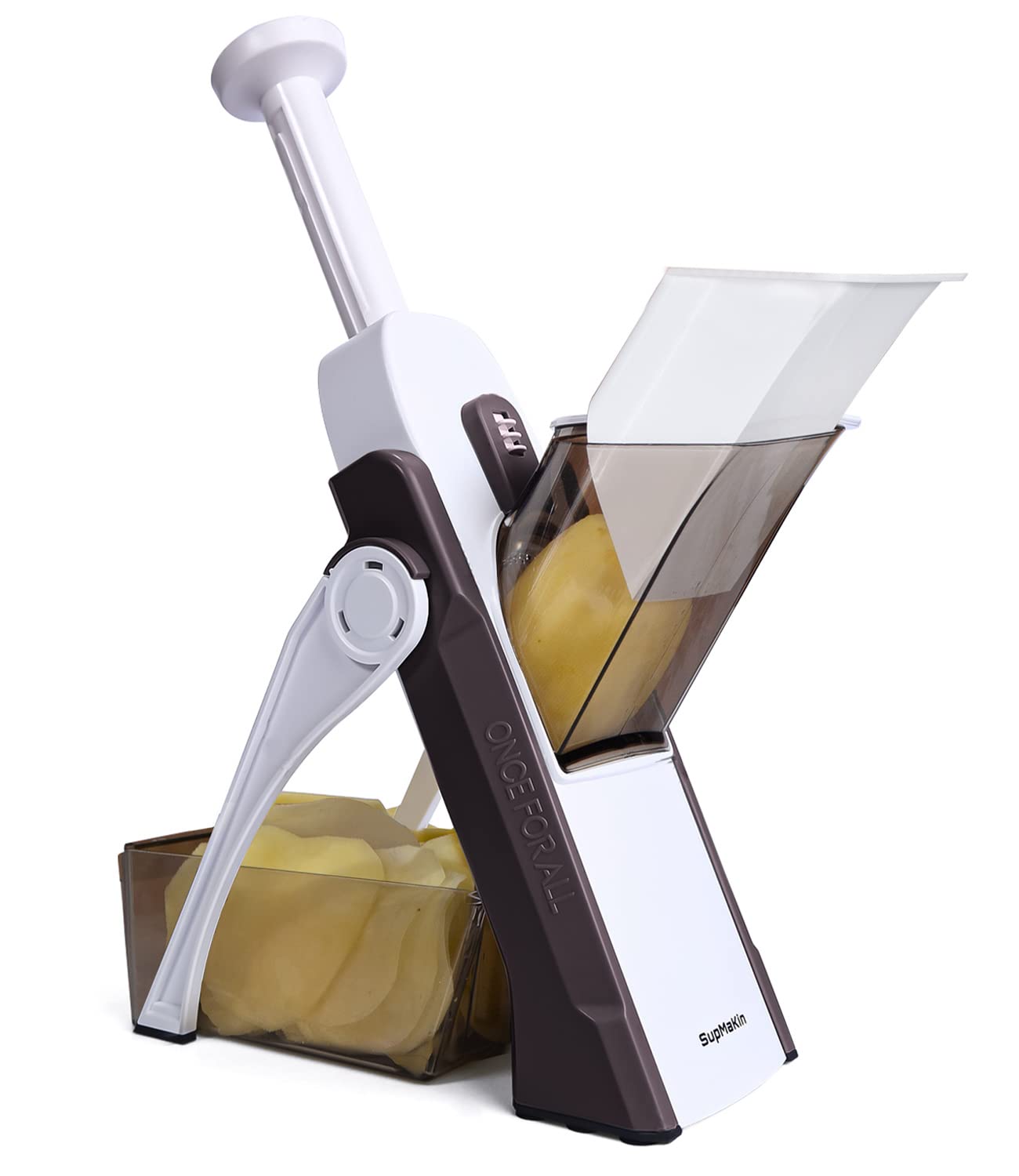 SUPMAKIN Safest Mandoline Vegetable Slicer/Chopper, Potato Chip Cutter, Multifunctional Veg Chopper with 4 Cutting Modes to Slice, Dice, Chop,