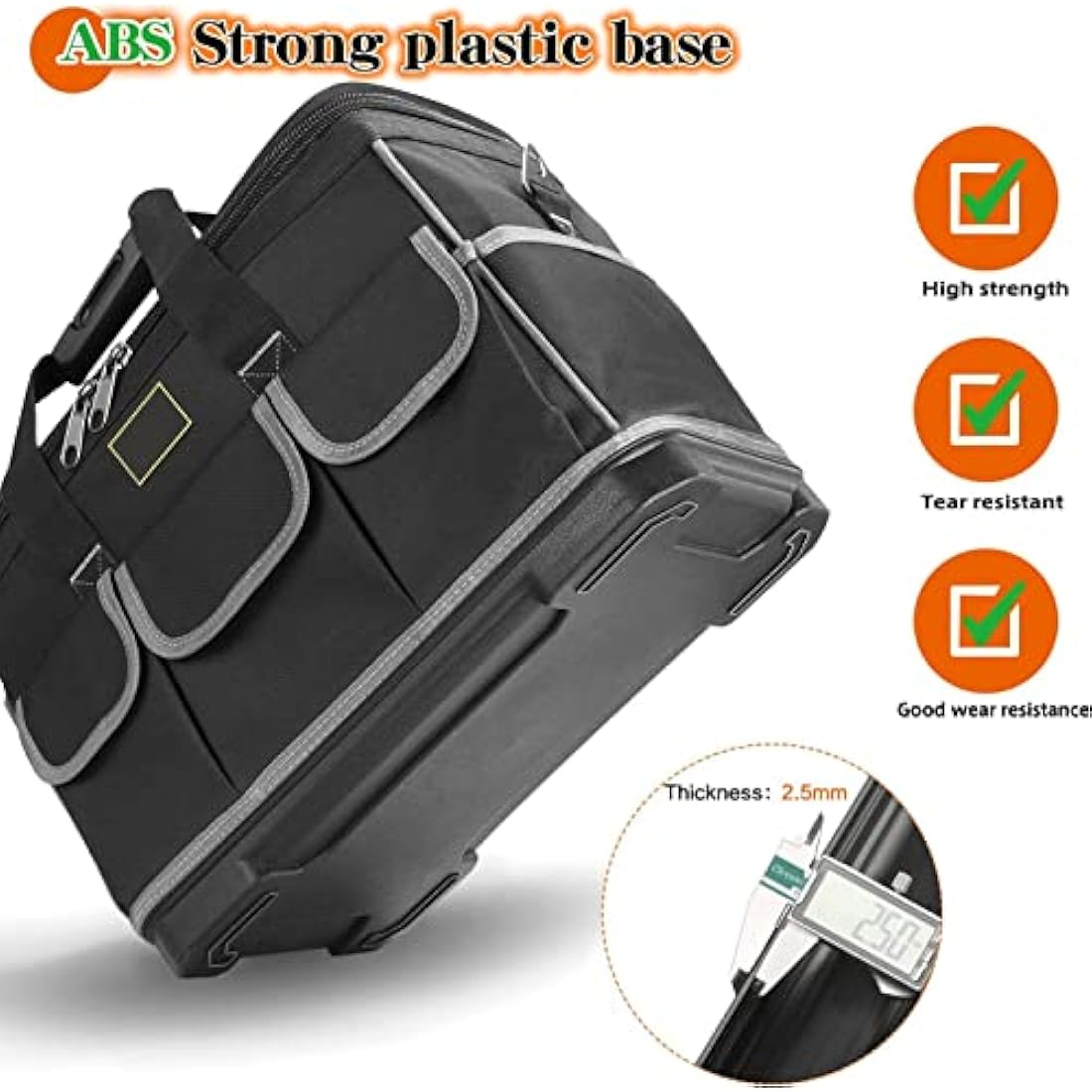 Noosverl Tool Bag, Multifunctional Rigid Tool Bag Organiser Toolcase with Adjustable Shoulder, Black, 40 x 23 x 28 cm,electrician tool bag