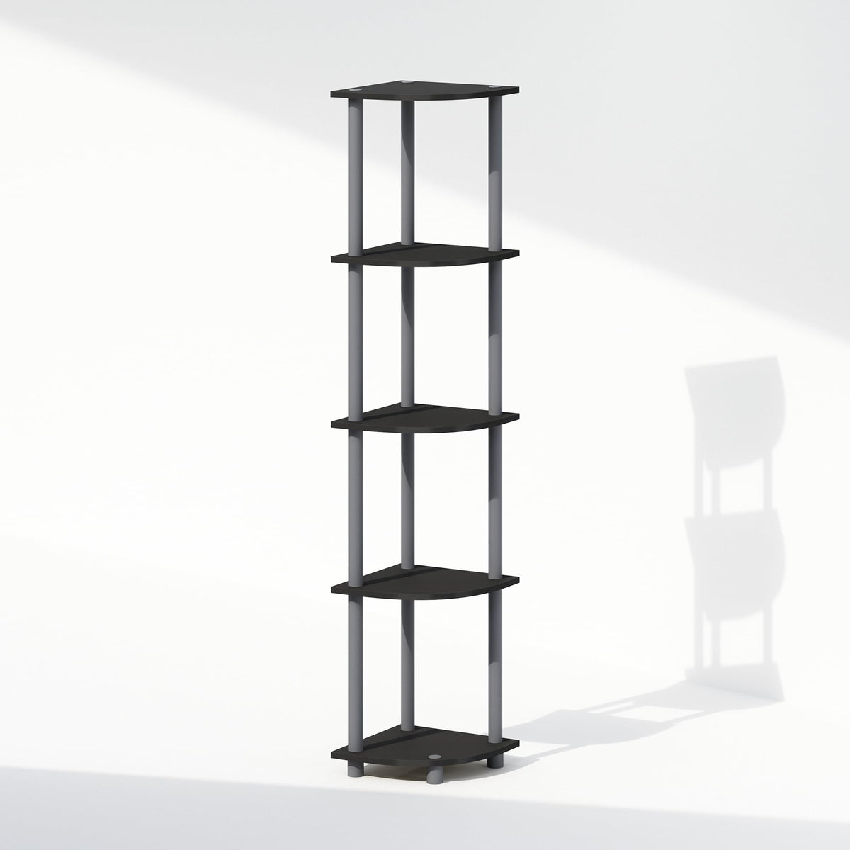 Furinno TURN-N-TUBE Corner Shelf, 5-Tier Corner Display Rack, Shelving Unit, for Organization and Storage, Living Room, Home Office, Garage, Bedroom