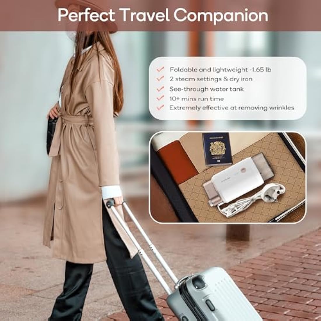 Newbealer Clothes Steamer, Portable Handheld Steamer for Clothes, 20s Fast Heat Up, 1200W 180ml Detachable Water Tank, Horizontal & Vertical Steaming for Home & Travel