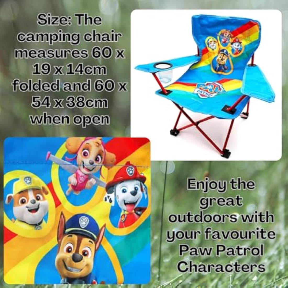 Toyland® Paw Patrol Pups Folding Children's Camping Chair With Cup Holder & Storage Bag - Perfect for Camping Trips, Beach & Garden