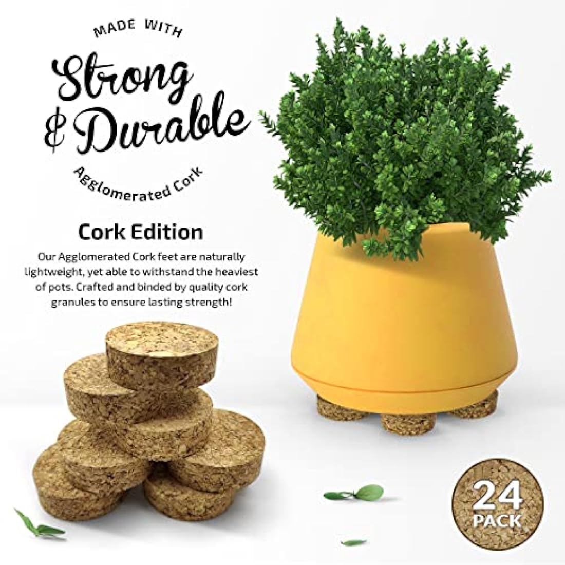 The Garden Gecko Invisible Pot feet for outdoor plant pots and flowers solid agglomerated cork, large-grain pot risers | 24 PACK | Cork