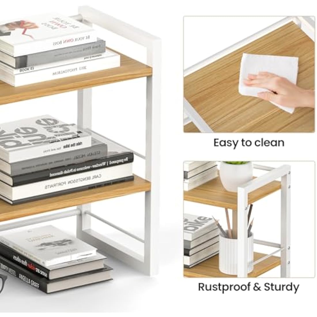 THYGIFTREE Office Desk Shelf Organizer, Wood Desktop Bookshelf Supplies Storage Rack, Shelf for Top of Desk and Dresser (WHITE)