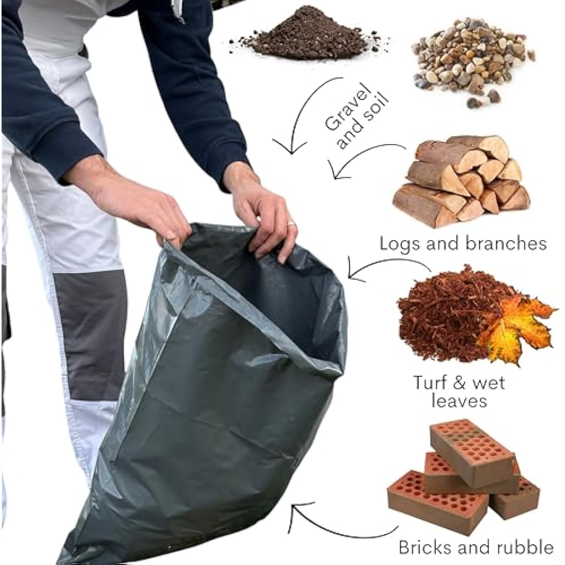 Calzette Large Heavy Duty Rubble Sacks Bags - Garden Waste Strong Bin Bag for Builders Gardening 100μm for Household - Garden - DIY – Builders