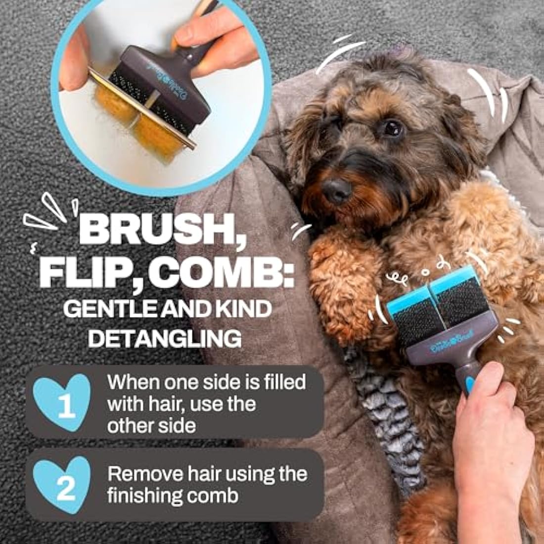 The Doodle Brush - Slicker Dog Brushes for Grooming Long Haired Dogs, Flexible Dog Grooming Brush Set for Cavapoo, Poodle Comb, Labradoodle, Goldendoodle, Cockapoo Gifts - Double Head Detangler