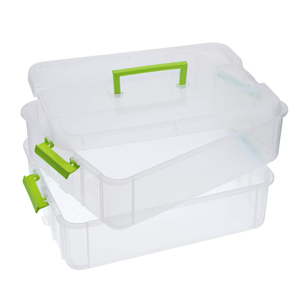 SUMNACON Stackable Storage Box 2 Tier Adjustable Plastic Storage Box with Carrying Handle Transparent Storage Boxes for Toys and Crafts Sewing