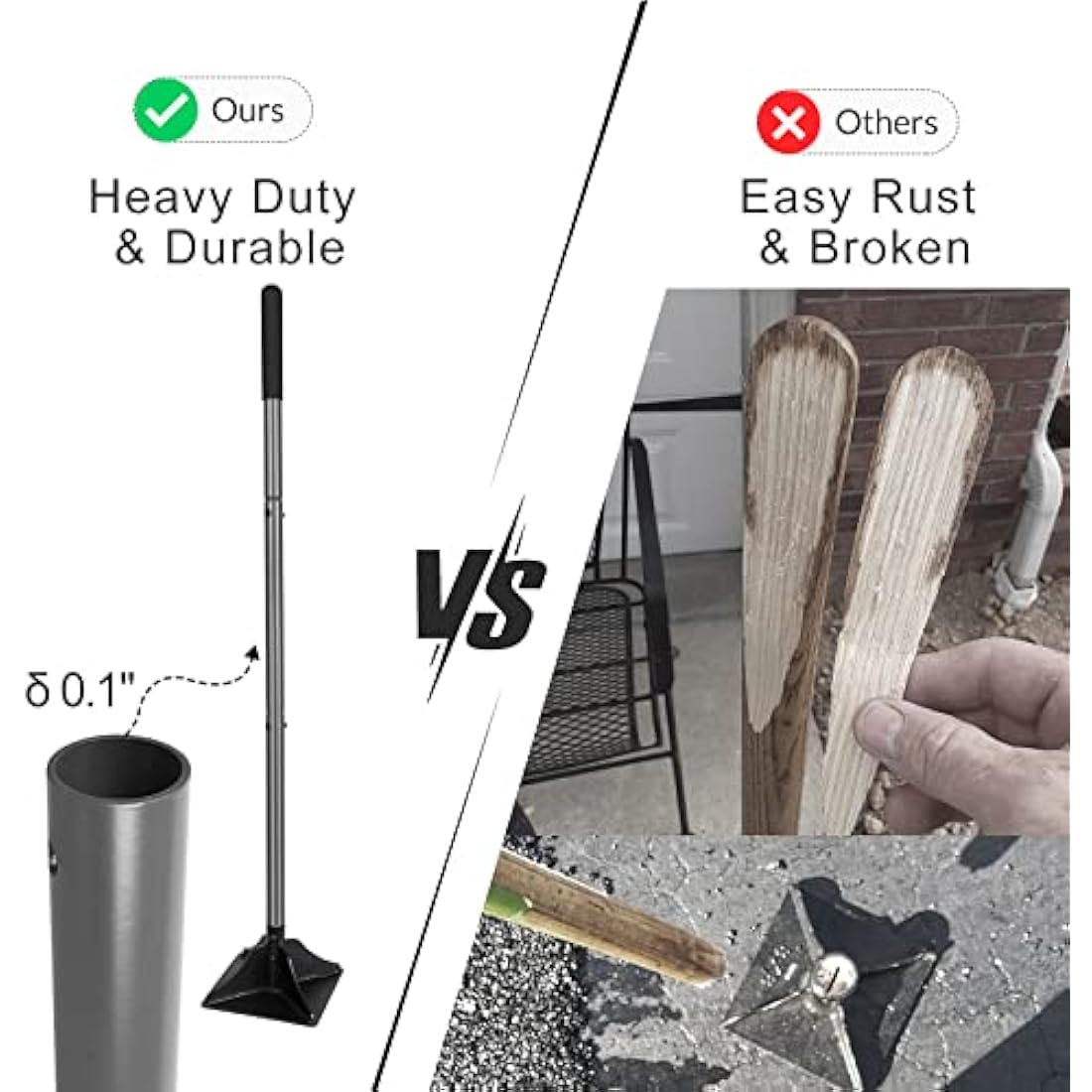 Walensee Steel Tamper with 122 cm Handle 20x20cm Garden Rubber Grip for Laborsaving All-Steel Heavy Duty Ideal Tool Leveling Ground Installing pavers and Repairing Blacktop
