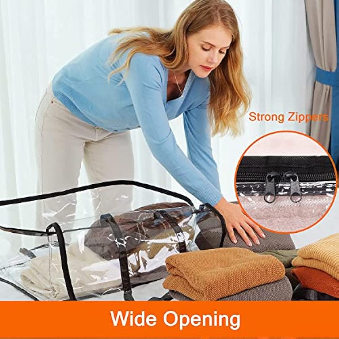Vieshful 5 Pack Clear Comforter Storage Bag, 110L Clothes Storage Bag with Zipper Closet Organizer, Plastic Storage Containers Moving bags for Comforter, Blanket, Bedding, Duvet, Toys
