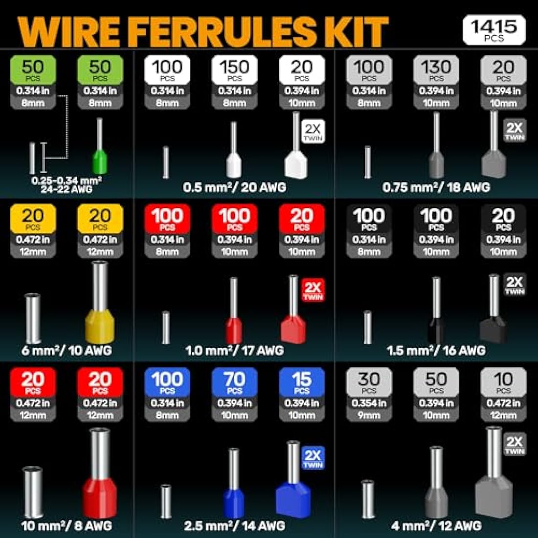 SOMELINE Crimping Tools Set with 24 Types of Ferrules - Ferrule Pliers 0.25-10mm²(AWG 24-8) I Electricians Tools, Crimper, Crimping Pliers, Wire Crimping Tool, Crimping Tool