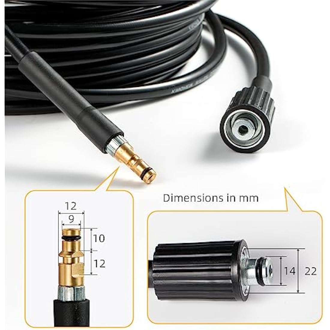 YUET 15M 50Ft High Pressure Washer Replacement Hose for Karcher K Series Domestic Washers K2, K3, K4, K5, K7,Click Bayonet to M22-14mm Thread for Kärcher with Screw Thread Outlet Only