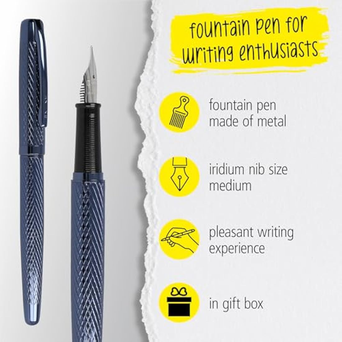 Online Set Eleganza Fountain Pen & Ballpen & Leather Case I Colour: Blue I Nib Size M I Metal Clip I Retractable Biro I Fountain-Pen for Standard Ink Cartridges Or Converter I In Gift Box