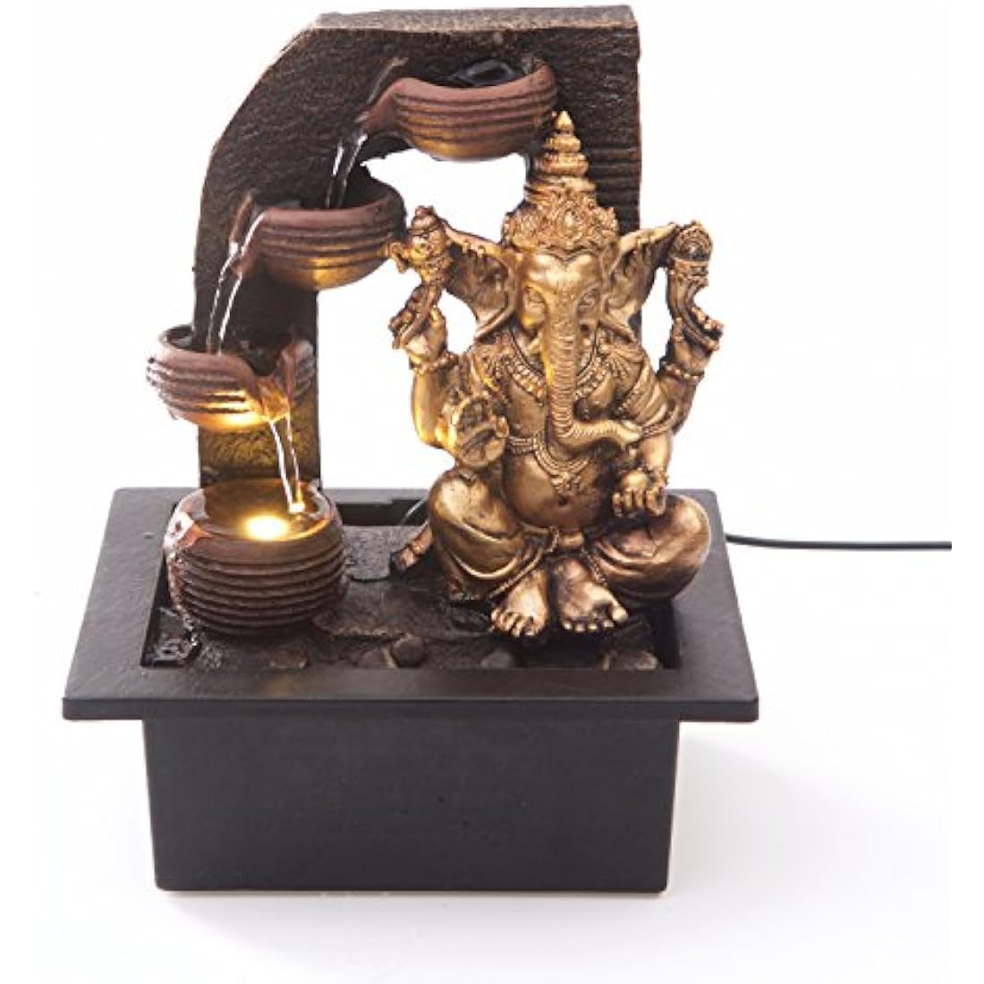 Ganesha with Water Cups Indoor Water Fountain with LED Light | Size 21*17.5*25 Cm | USB adaptor Included