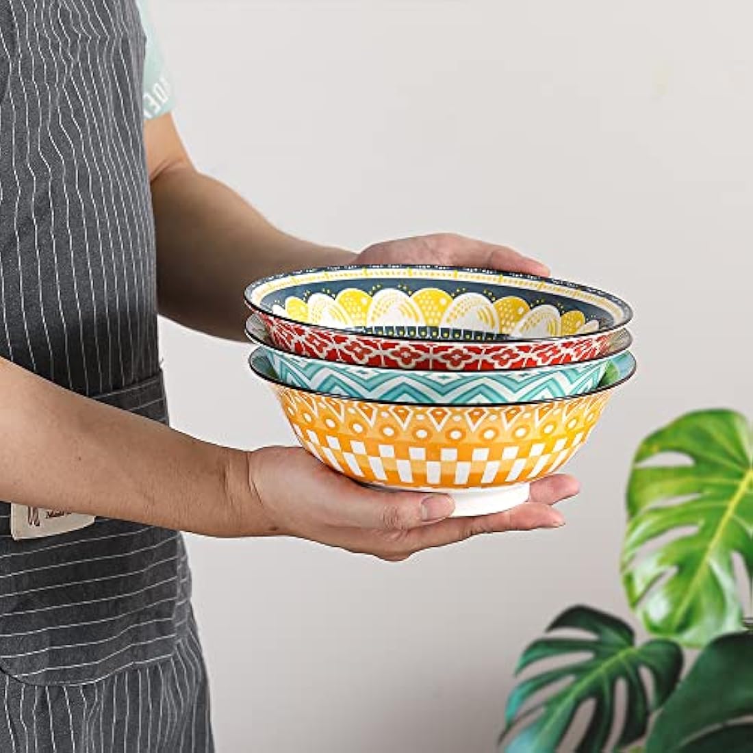 Ramen Bowl Set Pho Bowls- Porcelain Noodle Bowl Sets for Kitchen 35 oz - Colorful Ceramic Bowls for Serving Cereal | Miso Soup | Salad | Pasta | Noodles- Microwavable and Dishwasher Safe - Set of 3