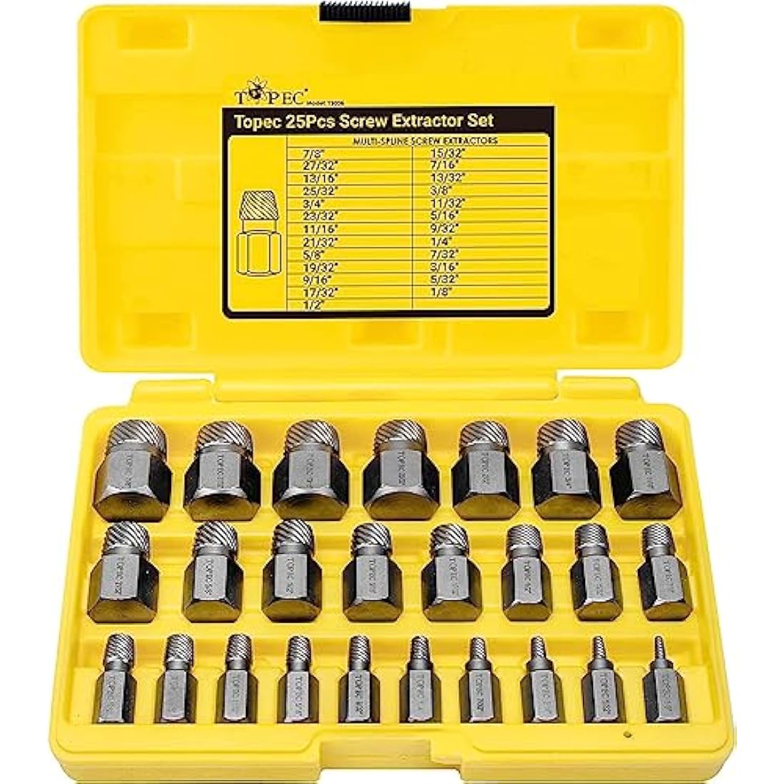 LANNIU 25Pcs Screw Extractor Set, Hex Head Multi-Spline Easy Out Bolt Extractor Set, Premium High Carbon Steel Rounded Bolt Remover